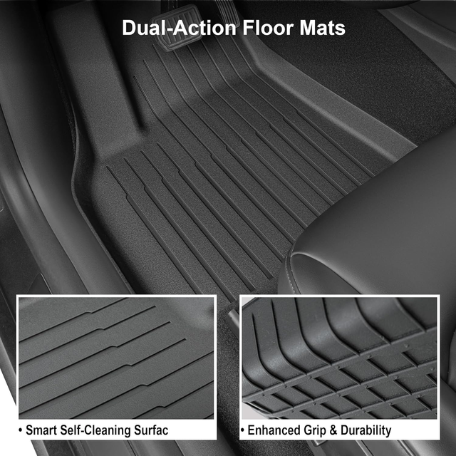 SUPER LINER Tesla Model Y Floor Mats 2025 2026 | Custom Fit All-Weather 12-Piece Set TPE Material| Model Y Juniper Floor Mats