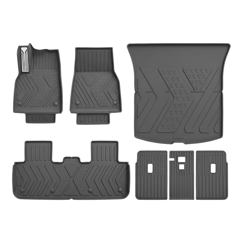 SUPER LINER MoldedFit 7-piece Tesla Model Y Juniper set — floor liners, rear trunk liner and three seat back protectors