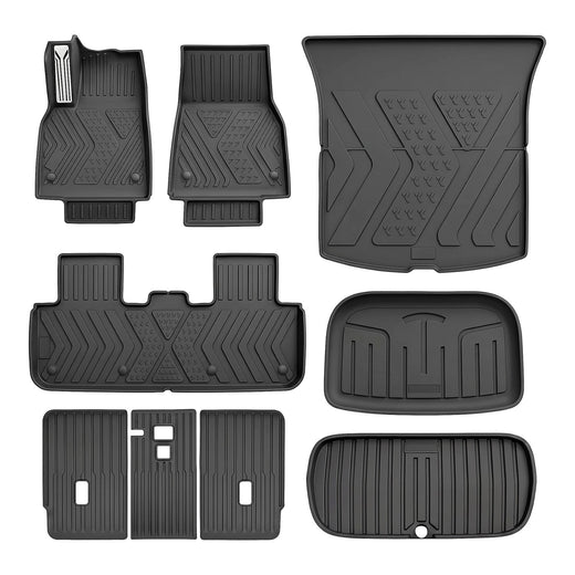Tesla Model Y Juniper Floor Mats 2026, 9 Piece Front Trunk and Cargo Set, All Weather TPE, 3 Seat Back Protectors