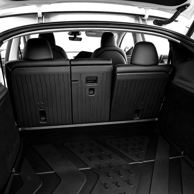 MoldedFit rear seat-back protectors installed in Tesla Model Y Juniper