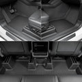 Tesla Model Y Juniper floor mats installed — driver, passenger, and rear one-piece liner view