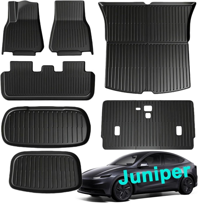 SUPER LINER Tesla New Model Y Juniper Floor Mats 2025-2026 & Cargo Liners Seatbacks, 9 PCS Extra-Thick TPE for 5-Seater | Pet & Child-Friendly Model Y Juniper Accessories(Not For Standard)