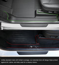 Tesla Model Y Juniper front door sill protected by CabinProtect raised-edge TPE liner